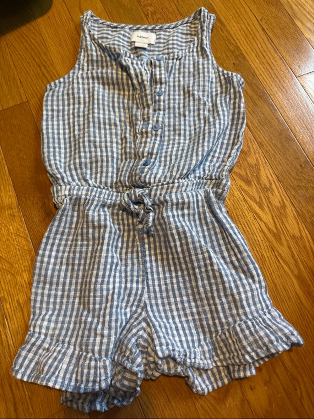 Old Navy Blue & White Gingham Sleeveless Romper with Tie Waist